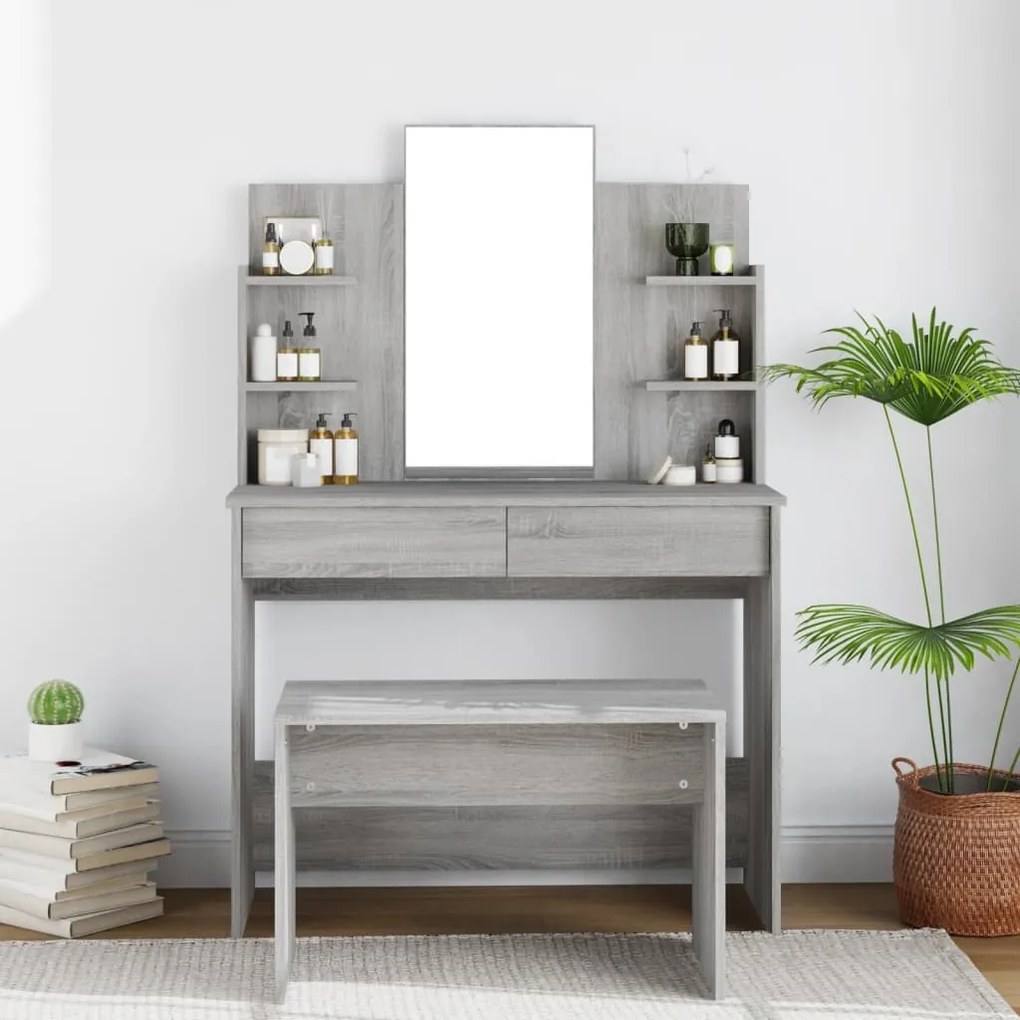 820497 vidaXL Toucador com espelho 96x40x142 cm cor sonoma cinzento