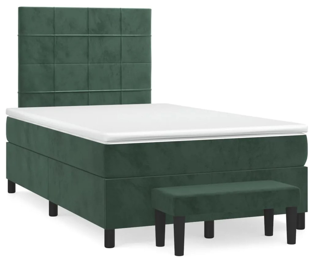 Cama boxspring com colchão 120x190 cm veludo verde-escuro