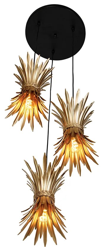 Candeeiro suspenso Art Déco dourado 3 luzes - Wesley Art Deco