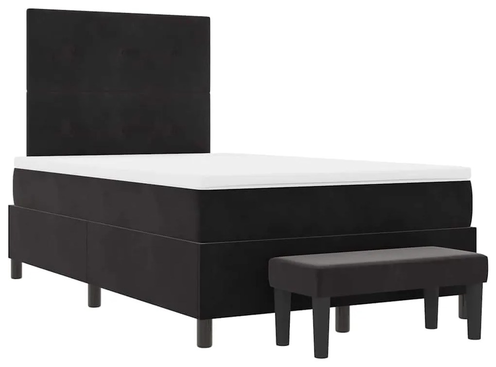 Cama Box com Colchão e Banco Preto 120x200 cm Veludo