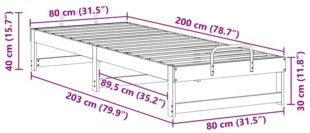 Estrutura de Cama com Alças Castanho 80 x 200 cm