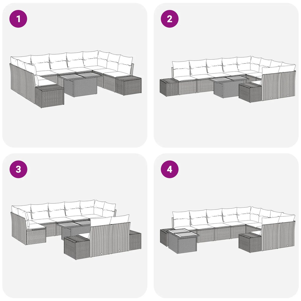 Conjunto de Sofá de Jardim de 10 Peças com Almofadas Bege Rattan Polié