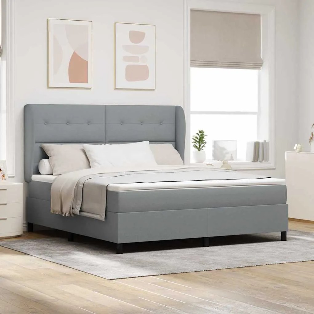 vidaXL Cama Box com Colchão Cinza Claro, 180x200 cm, em Tecido
