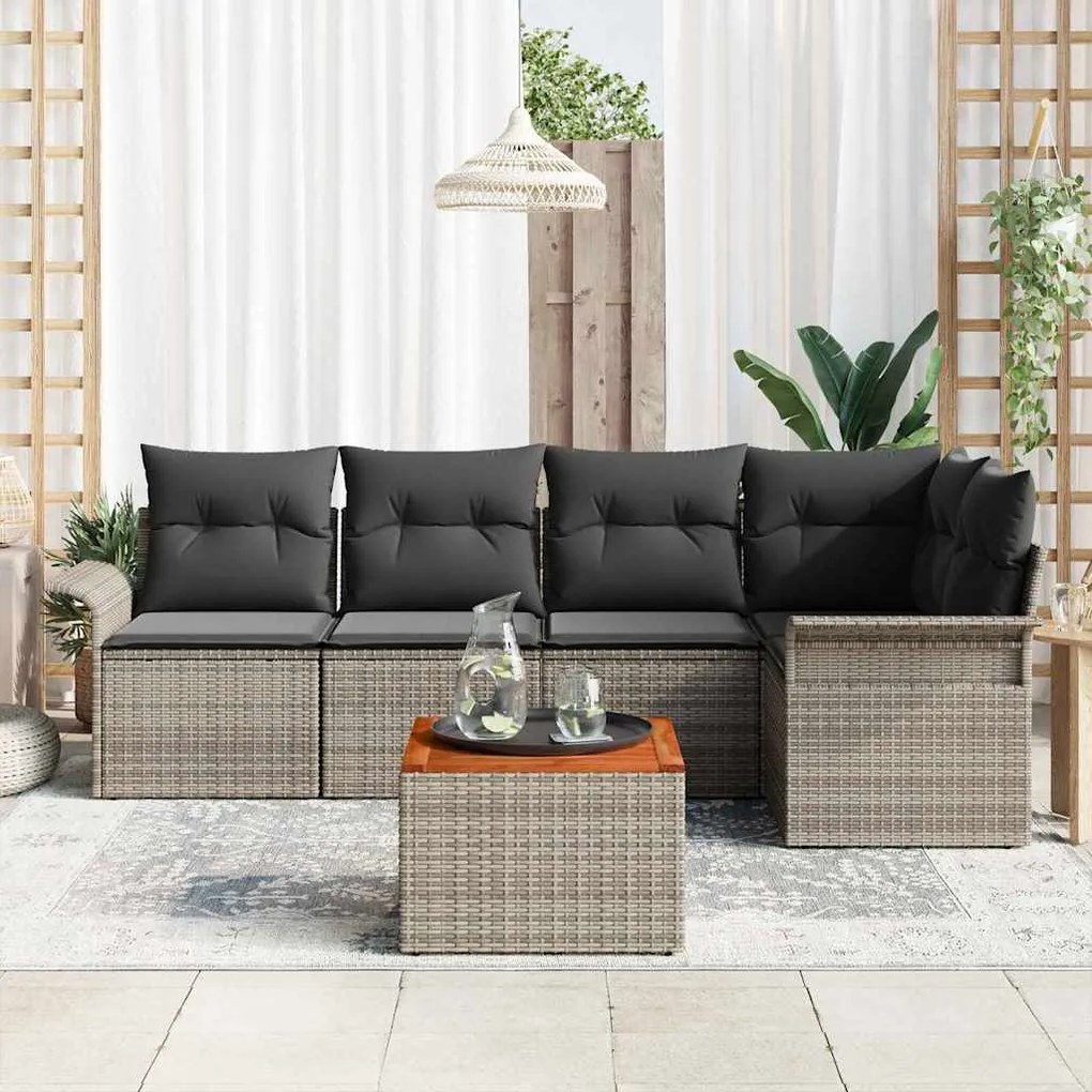 Kit de Sofá de Jardim com 6 Peças e Almofadas Cinzas em Rattan Sintéti
