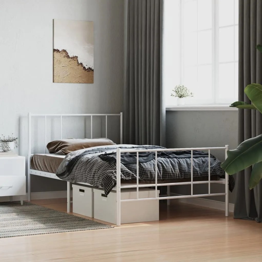 Estrutura de cama com cabeceira e pés 100x190 cm metal branco