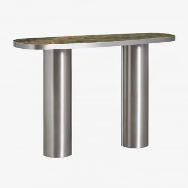 Consola De Entrada Oval 120x40 Cm Em Pedra Natural E Aço Inoxidável Fertrix Mármore Verde Forest - Sklum