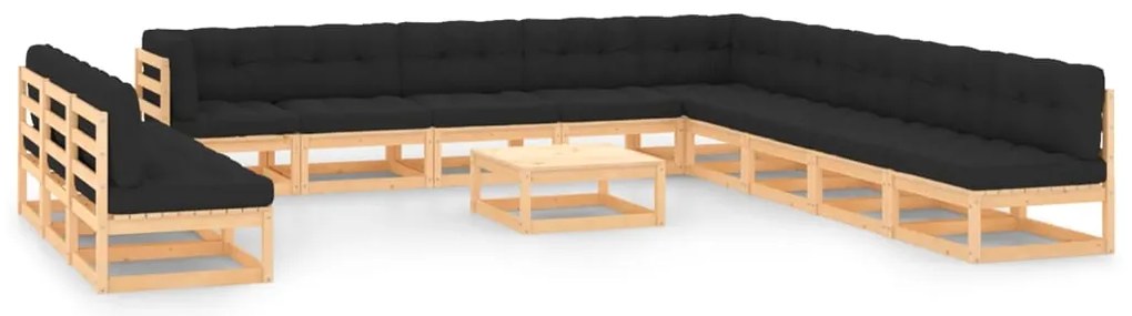 13 pcs conj. lounge jardim c/ almofadões antracite pinho maciço