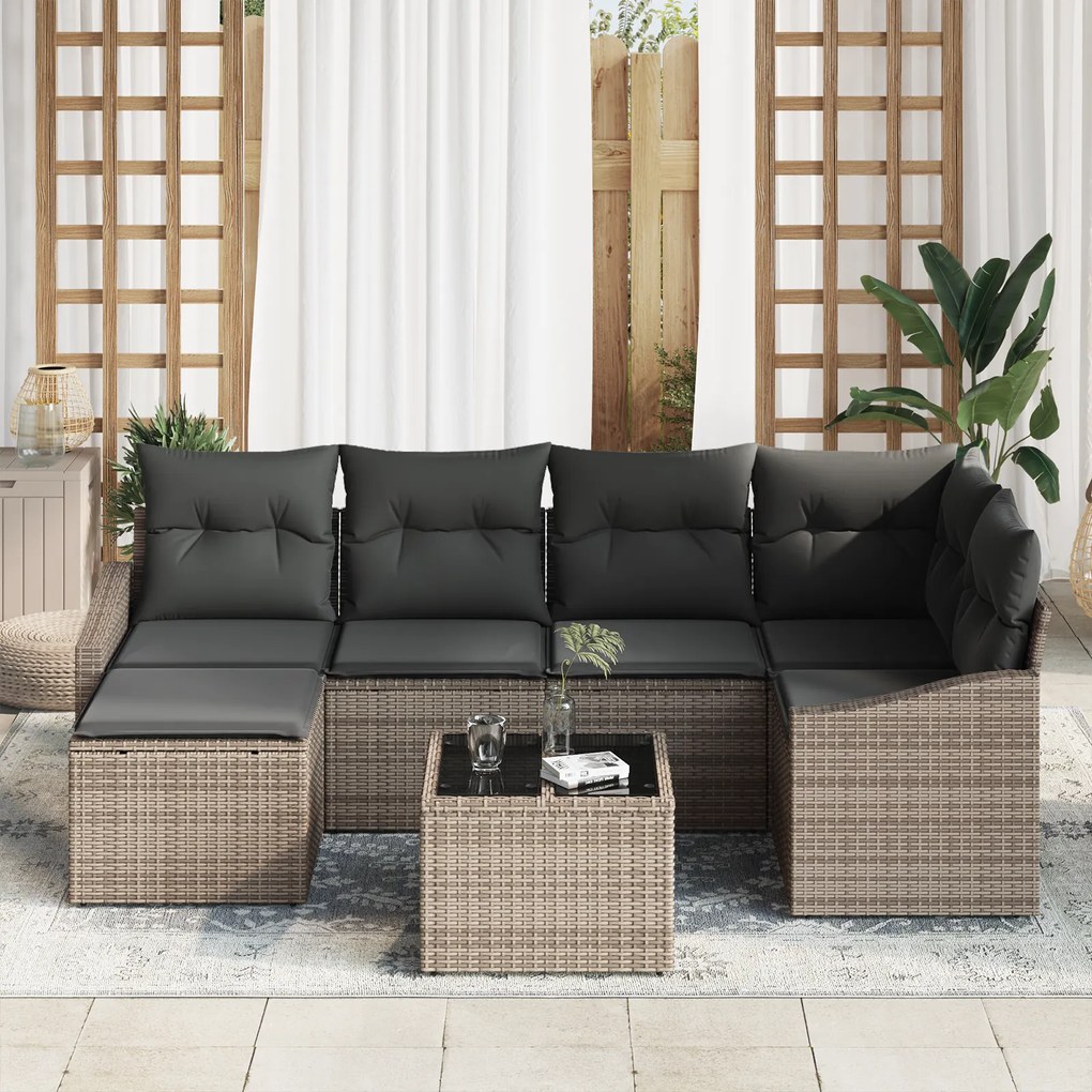 Conjunto de Jantar de Jardim com 6 Peças e Almofadas em Rattan Poliést