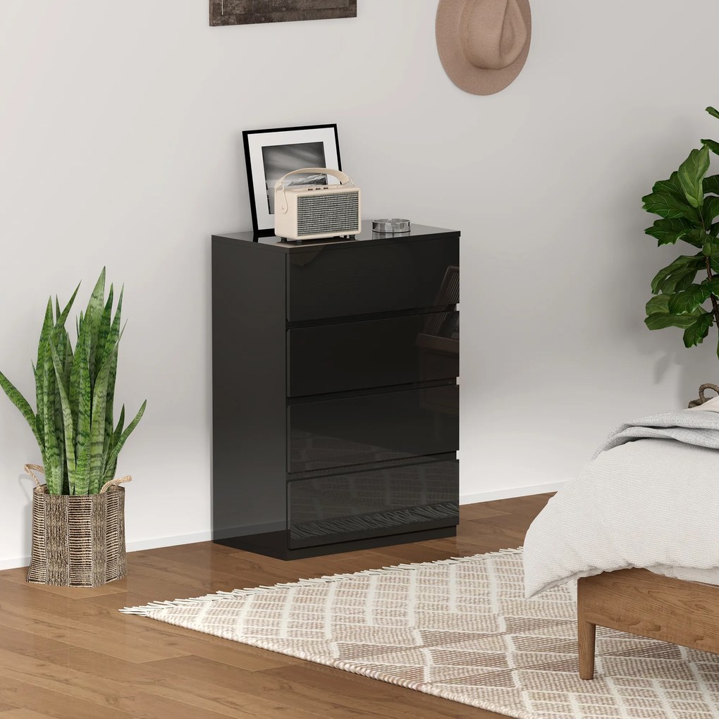 Cómoda com 4 Gavetas de Madeira Cómoda de Dormitório Cómoda Branca para Sala de Estar Estilo Moderno 55x34x80 cm Preto