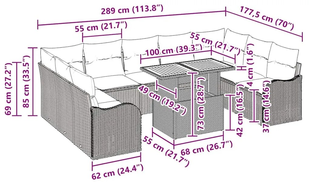Conjunto de Sofás de Jardim vidaXL com Almofadas Bege de Poli Rattan e