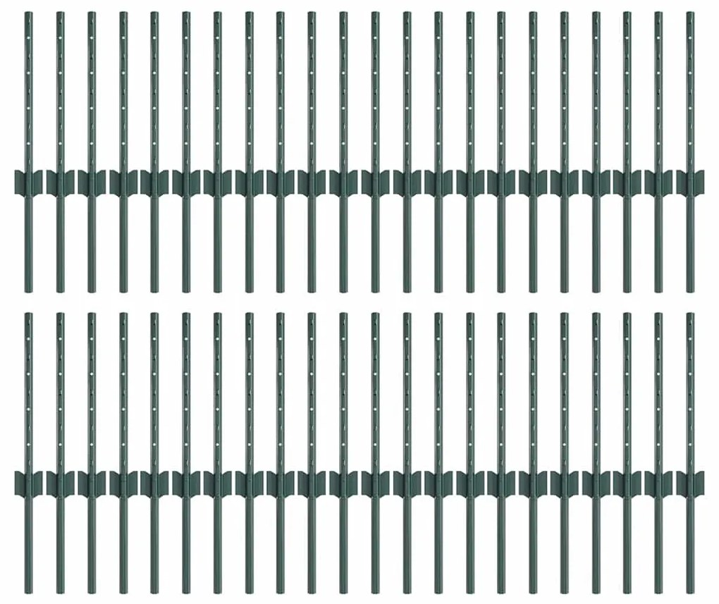 Postes de Cerca Prateados 44 pcs Verde 100 x 0.4 m Aço