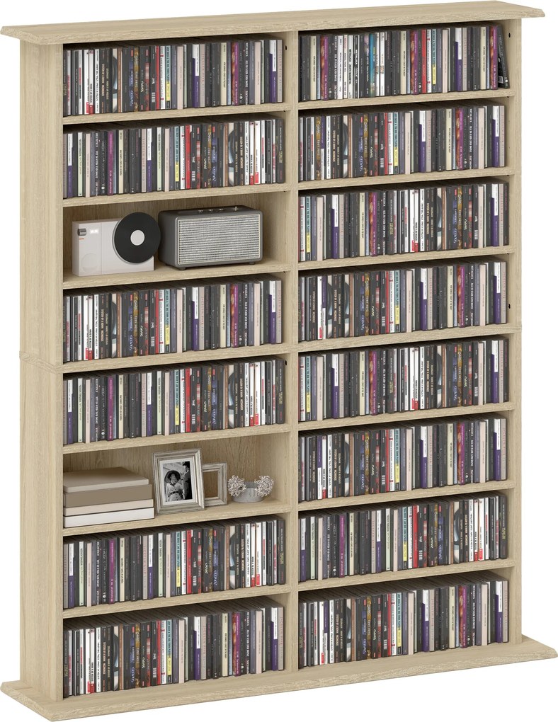 Organizador para CD e DVD com 16 compartimentos e 12 prateleiras ajustáveis 106,5 x 24 x 126,3 cm, capacidade máxima de 720 CD/396 DVD e Blu-ray, cor
