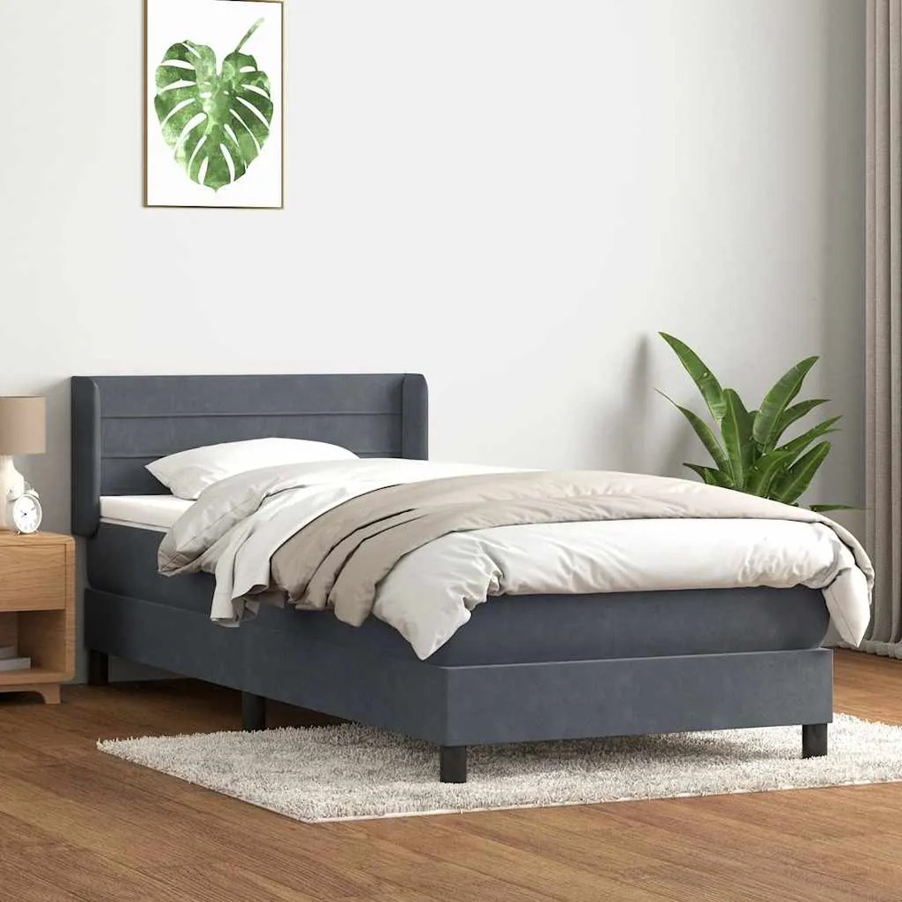 vidaXL Cama com molas/colchão 100x210 cm veludo cinzento-escuro