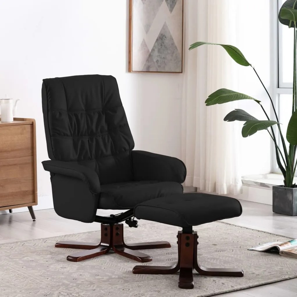 vidaXL Cadeira reclinável c/ apoio de pés couro artificial preto