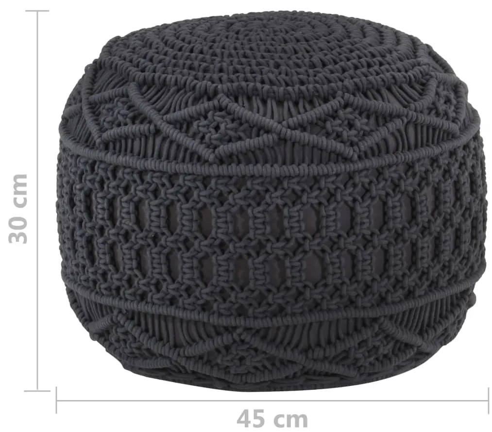 Pufe artesanal em macramé 45x30 cm algodão antracite