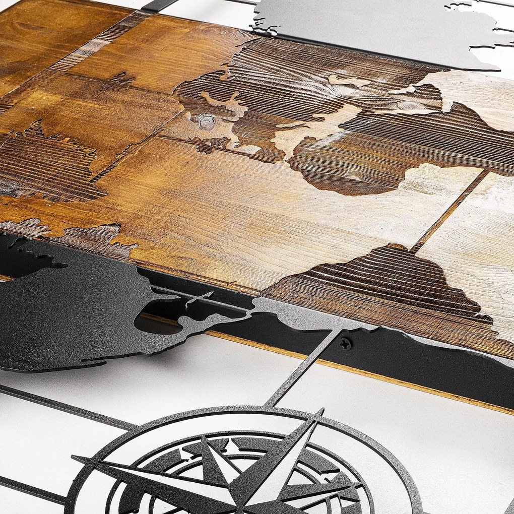 Acessório Decorativo de Parede World Map With Compass – Nogueira e Pre