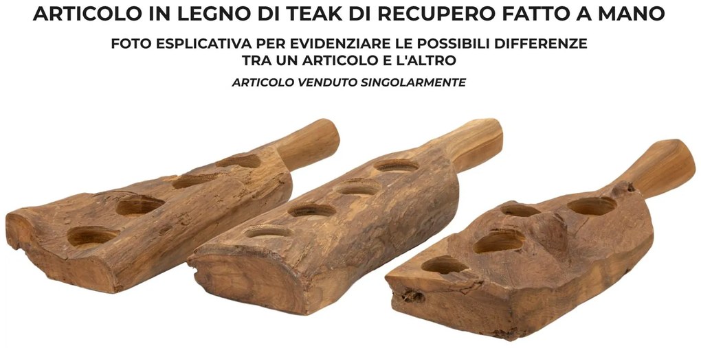 Castiçal em Madeira Teca Reciclada – 51x14x6 cm