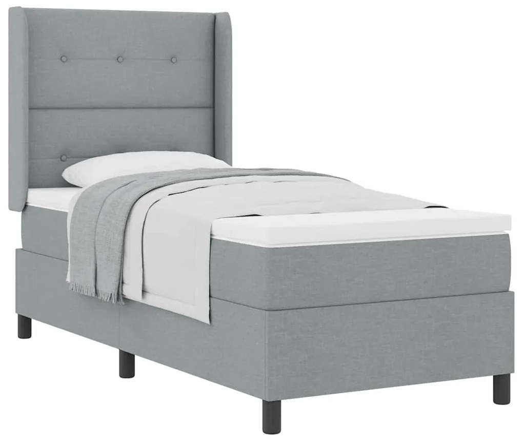 Cama com Estrado e Colchão - Cinza Claro, 80x200 cm, Tecido