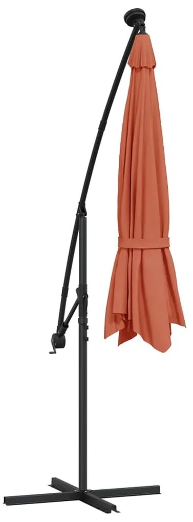 Guarda-sol cantilever de jardim luzes LED/poste aço terracotta