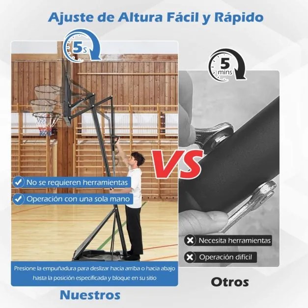 Cesto de basquetebol portátil Sistema ajustável em altura de 1,5 m a 3,05 m com tabela inquebrável de 112 cm com rodas preto