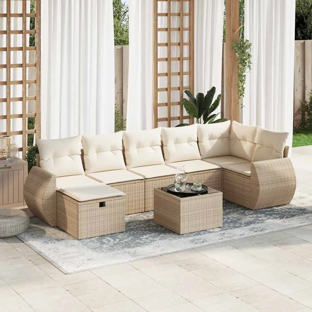 vidaXL 8 pcs conjunto de sofás p/ jardim com almofadões vime PE bege
