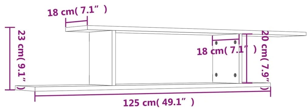 Estante de parede p/ TV 125x18x23 cm contrapl. cinzento cimento