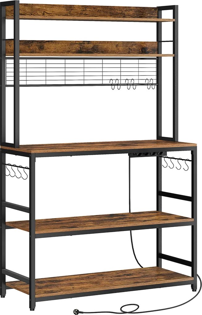 Estante de cozinha 40 x 100 x 170 cm com prateleira em rede, castanho vintage-preto