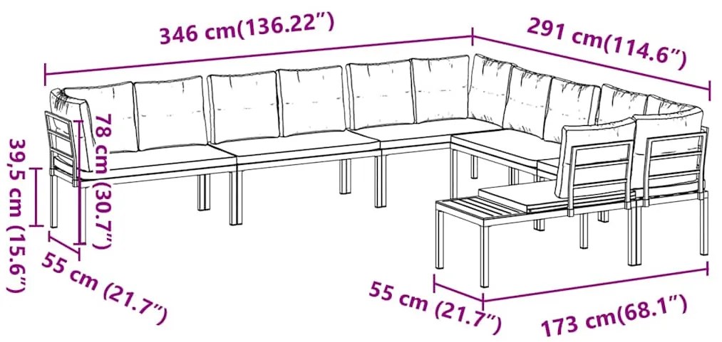 6 pcs sofás de jardim com almofadões aço revestido a pó preto