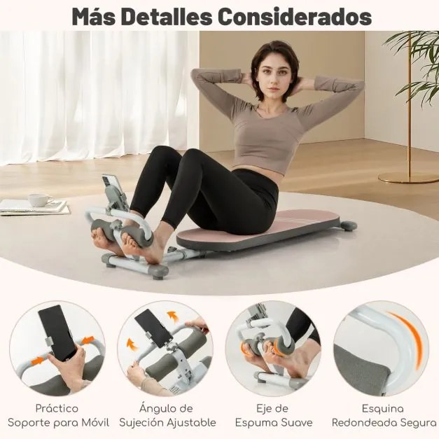 Banco abdominal multifuncional  de exercícios dobrável com 3 ângulos e comprimento ajustáveis para ginástica doméstica Carga 150 kg Rosa