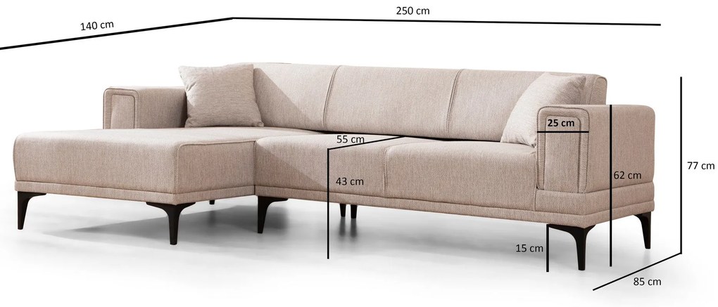 Sofá-Cama de Canto Horizon – Castanho Claro – 140x250 cm