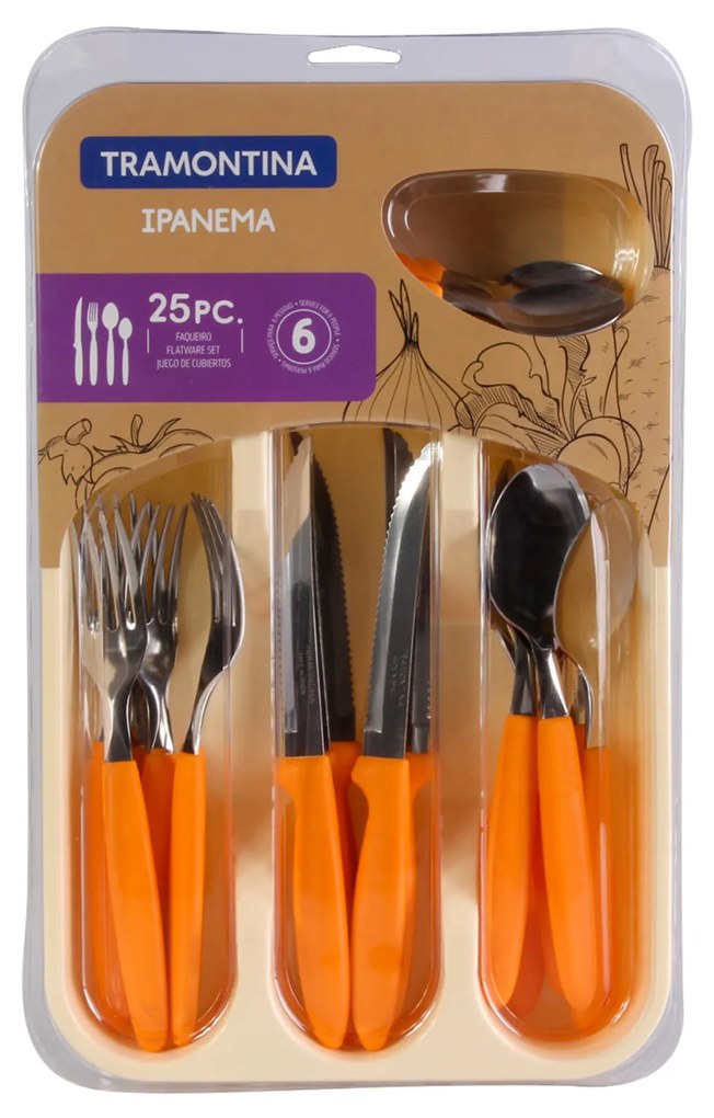 Faqueiro Inox Ipanema com Cabo Laranja 25 Peças 35X23.5X3.2cm