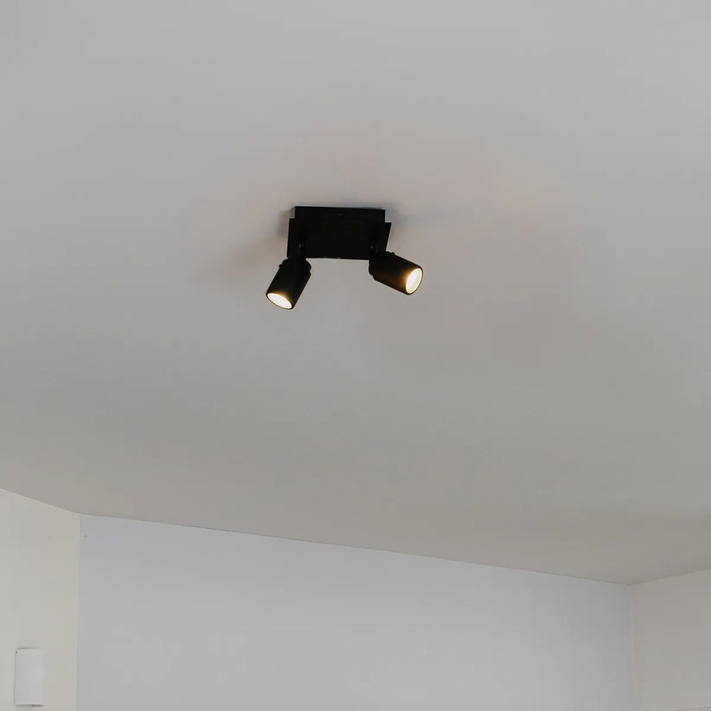 Foco de teto moderno preto quadrado 2 luzes IP44 - Ducha