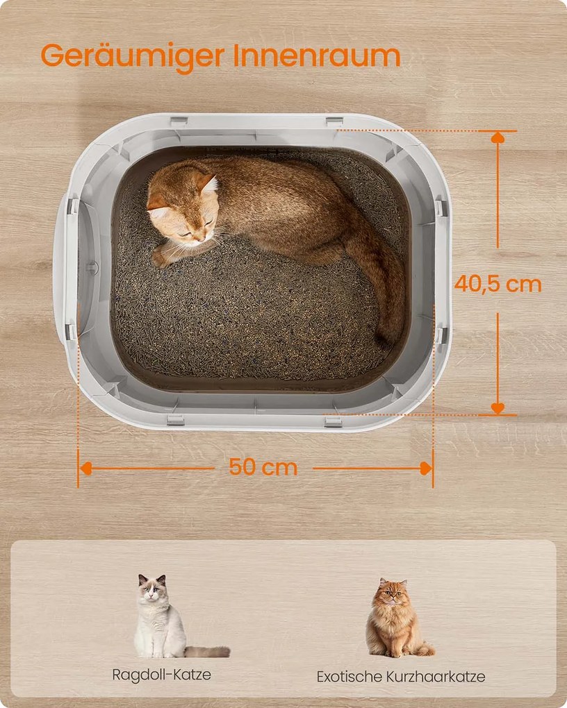 Caixa de areia gatos com tampa e tabuleiro extraível 54 x 42,8 x 40 cm cinzento