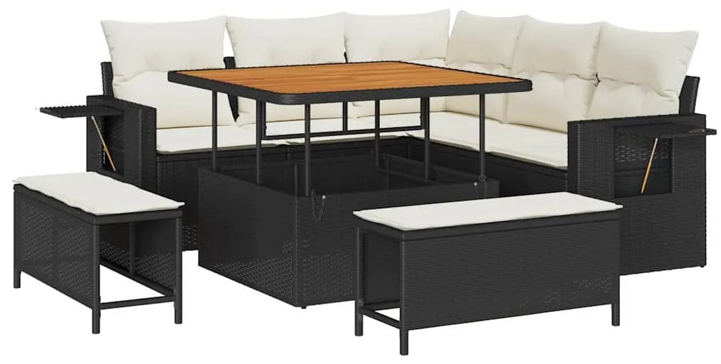 Conjunto de Sofá de Jardim vidaXL 8 Peças com Almofadas Preto Rattan P