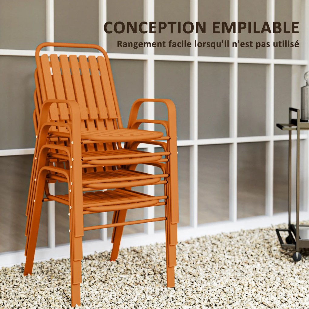 Conjunto de 4 cadeiras de jardim empilháveis para exterior (MESA NÃO INCLUIDA), com encosto alto e braços, estrutura em aço, 56 x 66 x 91 cm, cor lara
