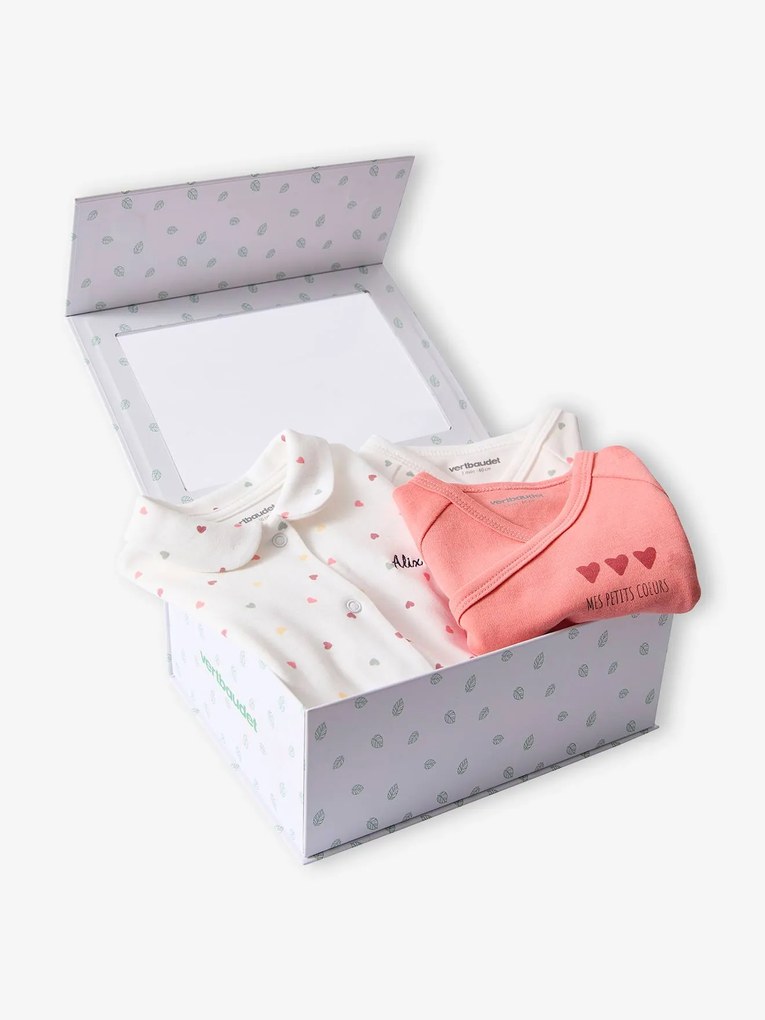 Conjunto de bebé com pijama e 2 bodies personalizáveis, petits coeurs rosa-bombom