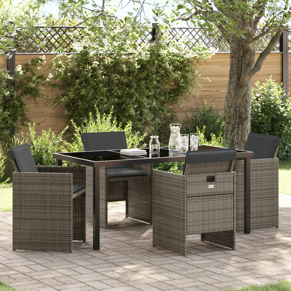 Conjunto de Jantar de Jardim de 5 Peças com Almofadas em Rattan Poly C