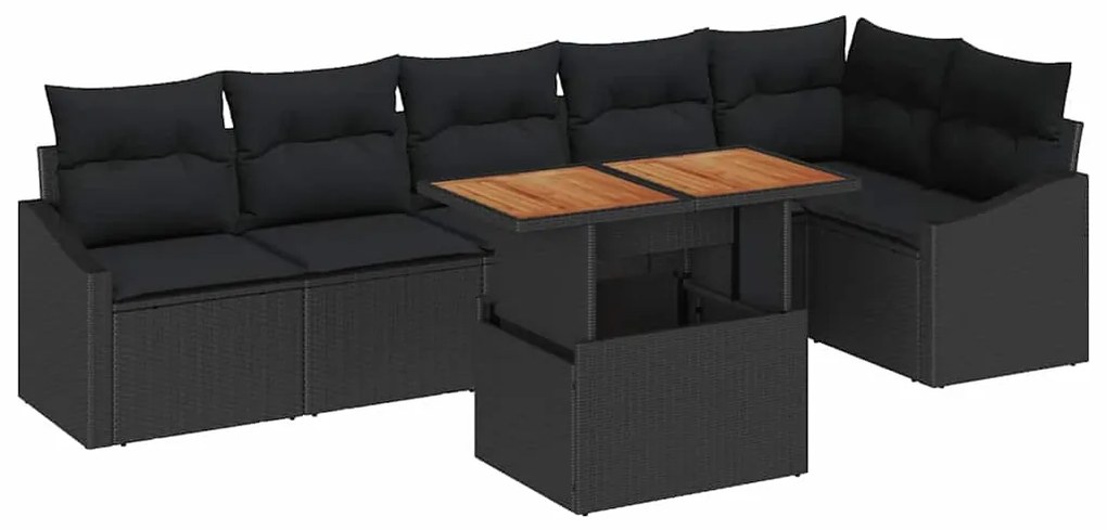 Conjunto de Jantar de Jardim com 7 Peças e Almofadas em Rattan Preto e