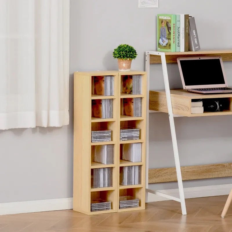 Conjunto de 2 estantes verticais para arrumação de CDs e DVD 21 x 19 x 88 cms, com 6 + 6 compartimentos, capacidade máxima: 160 CDs, cor: faia