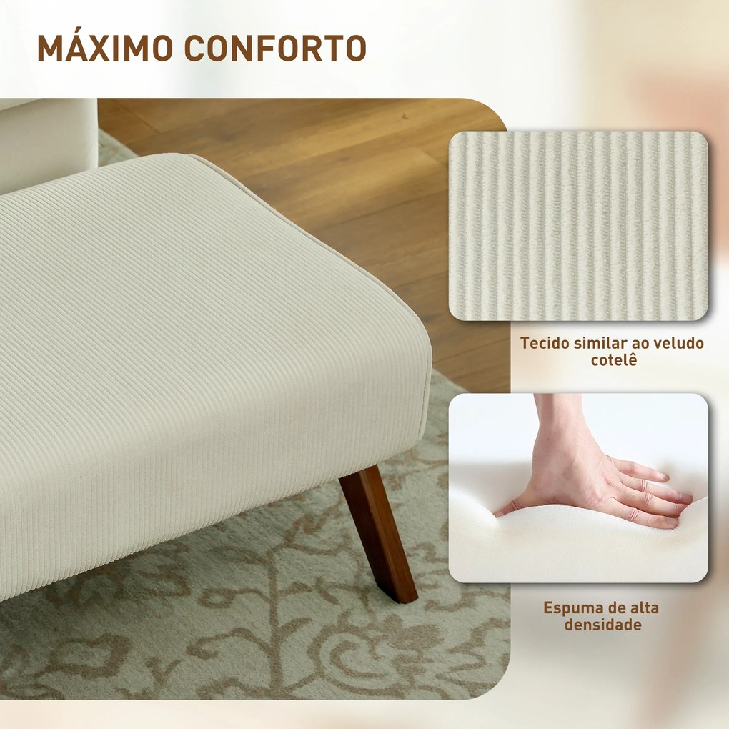 Apoio para Pés Estofado em Veludo Otomana Retangular com Assento Almofadado e Pés de Madeira 69x47x36 cm Bege