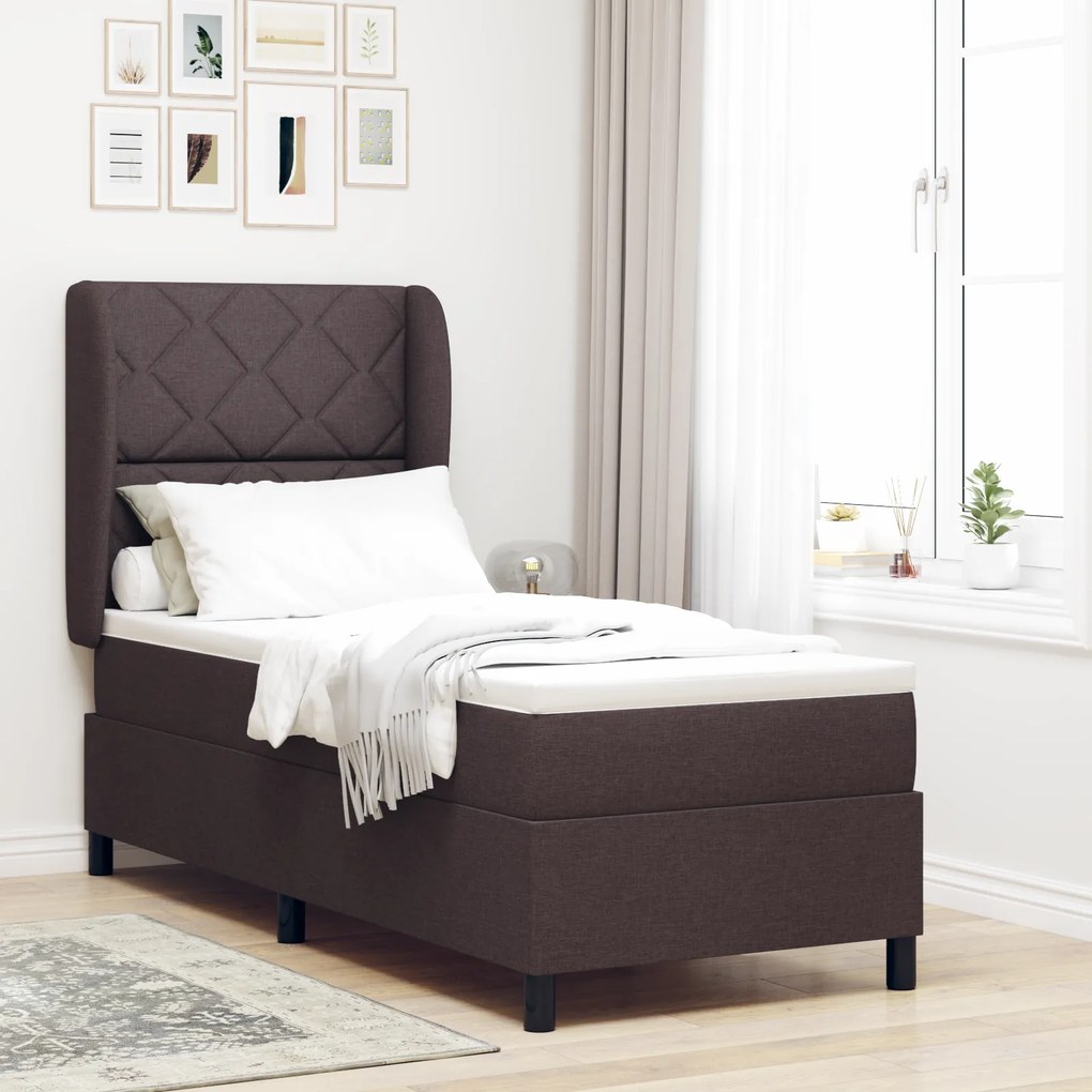 Camas Box Spring vidaXL com Colchão - Castanho Escuro, 80x200 cm, Tecido