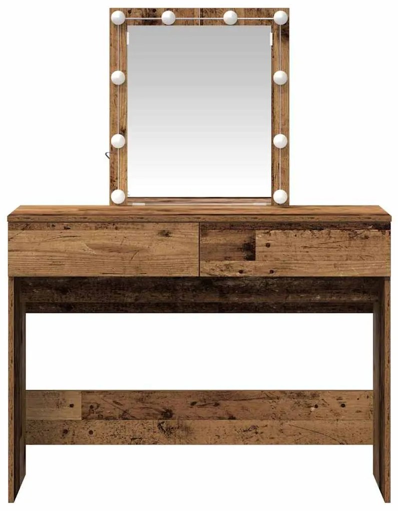 Mesa de Maquiagem com Espelho e Luzes LED Madeira Antiga e Madeira de