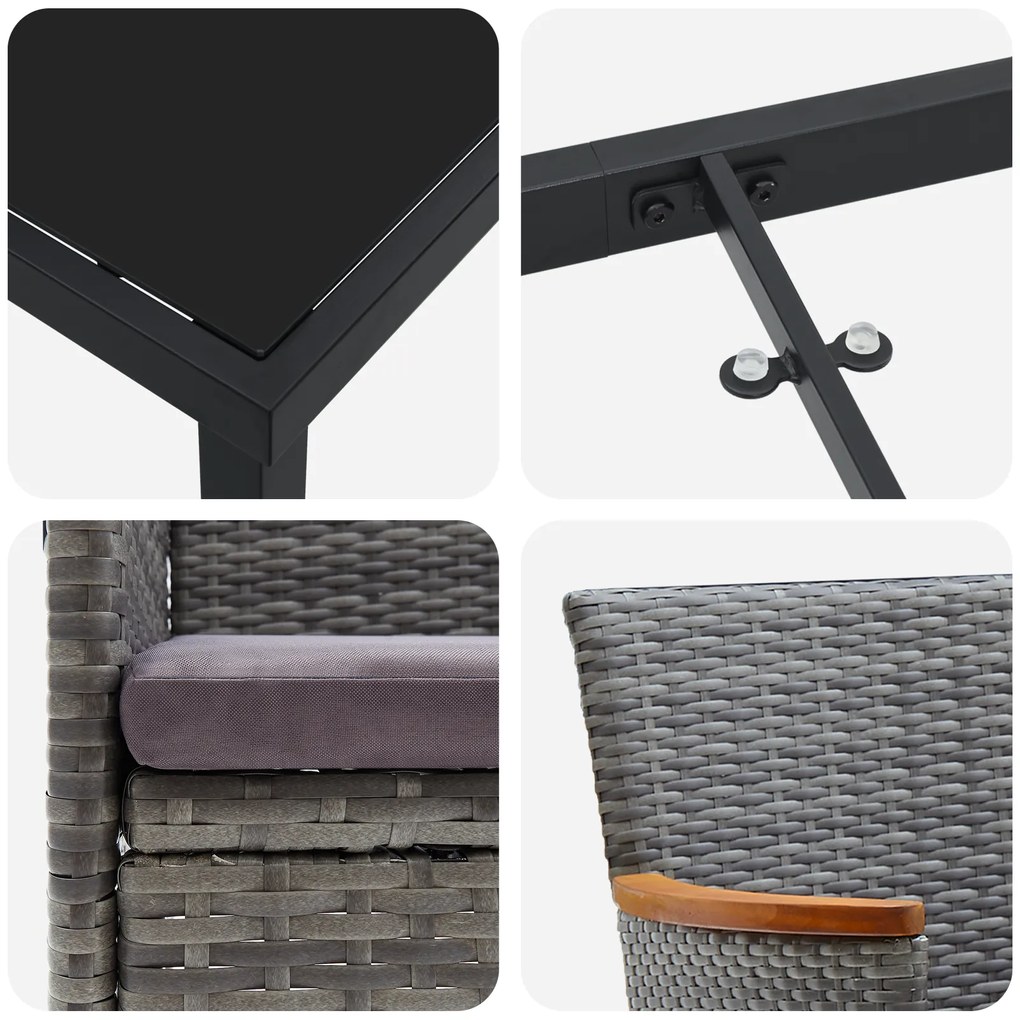 Conjunto de Jantar de Jardim de 9 Peças Cinza Rattan Poliéster
