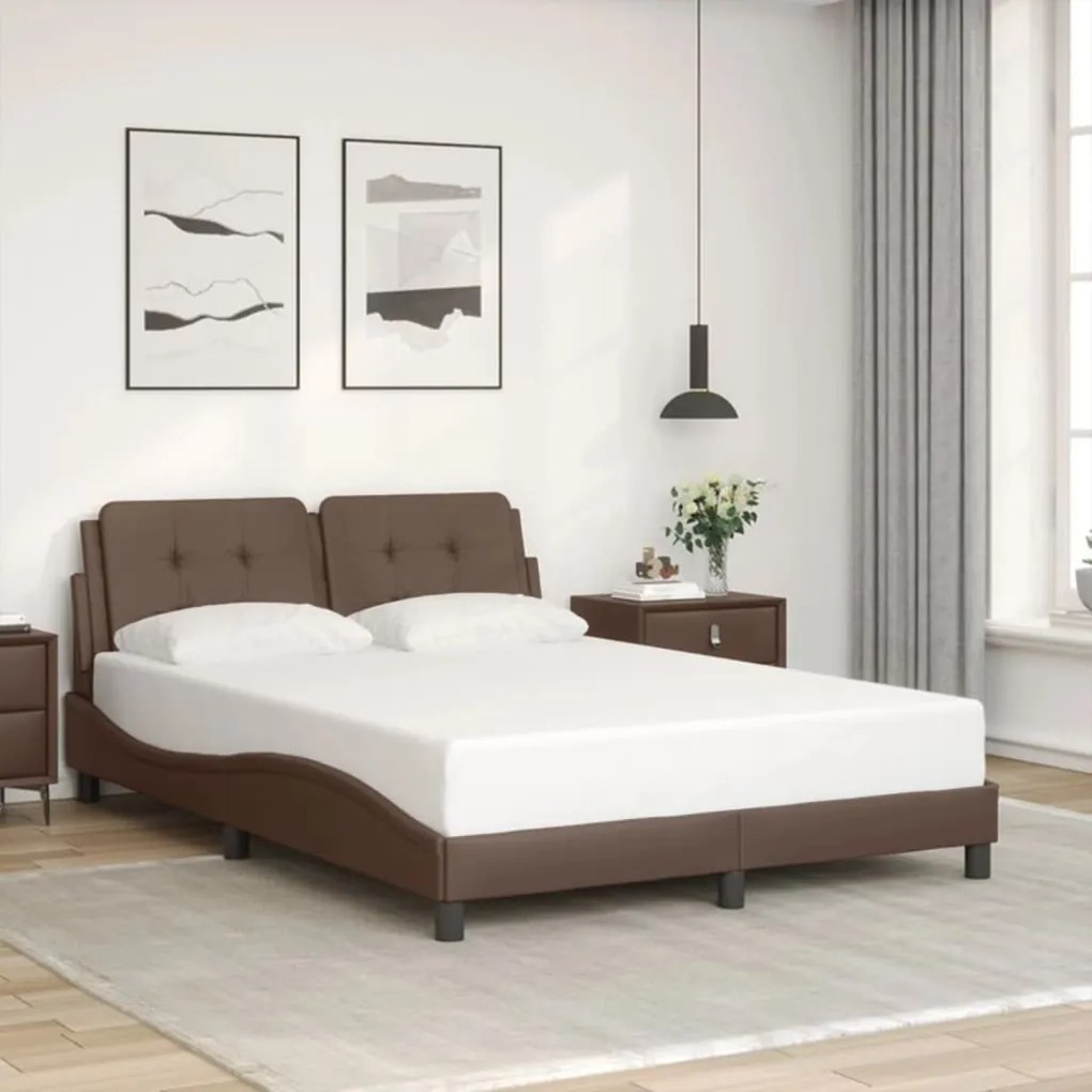 Estrutura cama c/ cabeceira 140x200cm couro artificial castanho