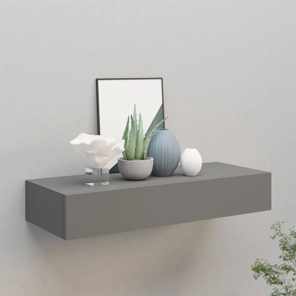 330259 vidaXL Prateleira de parede com gaveta MDF 60x23,5x10 cm cinzento