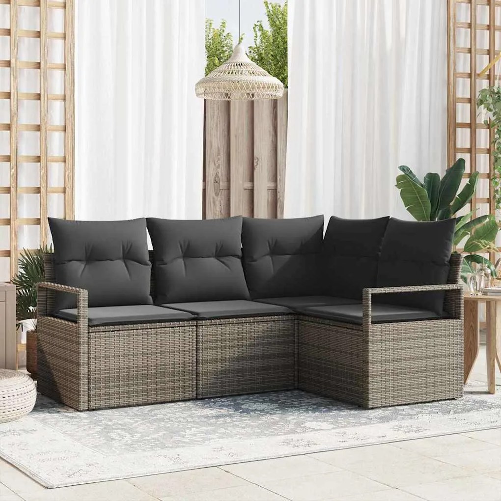 vidaXL Conjunto de Sofá de Jardim 4 Peças com Almofadas Cinzas em Rattan Sintético