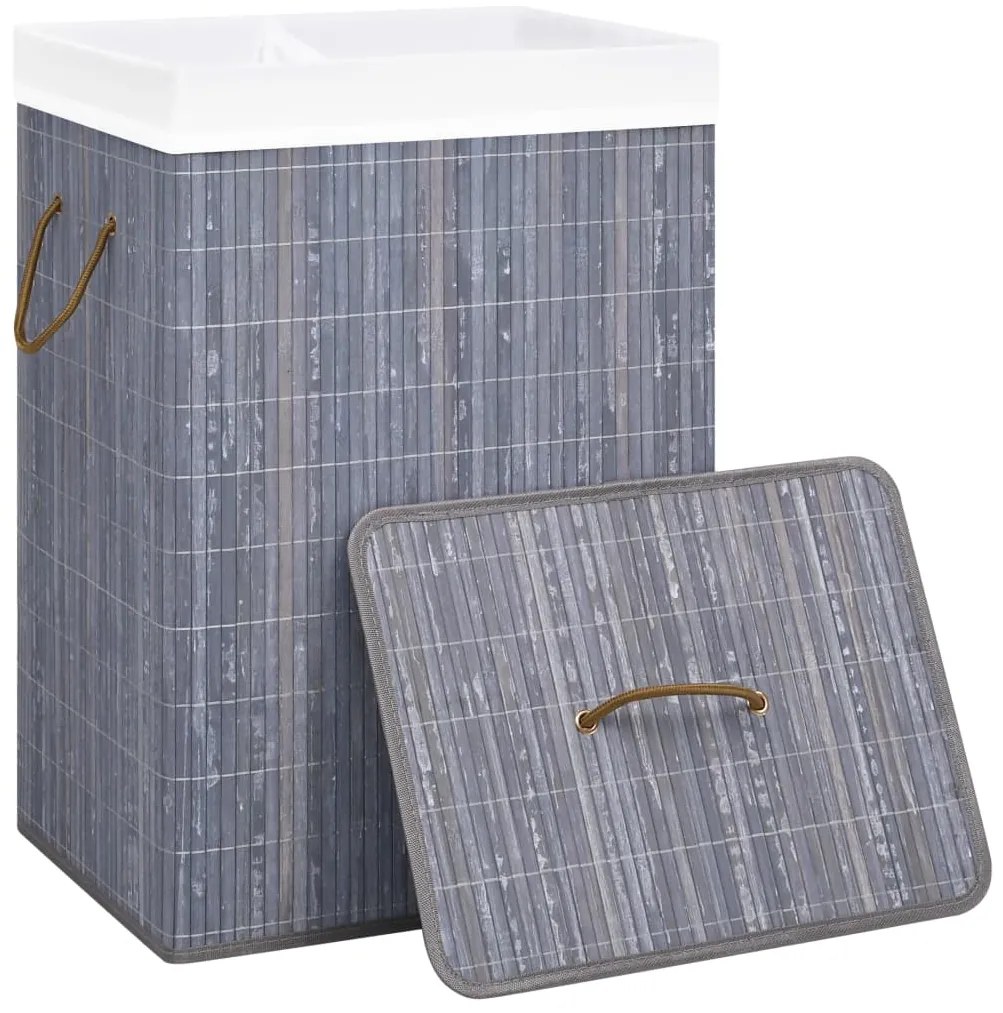 Cesto para roupa suja c/ 2 secções 72 L bambu cinzento