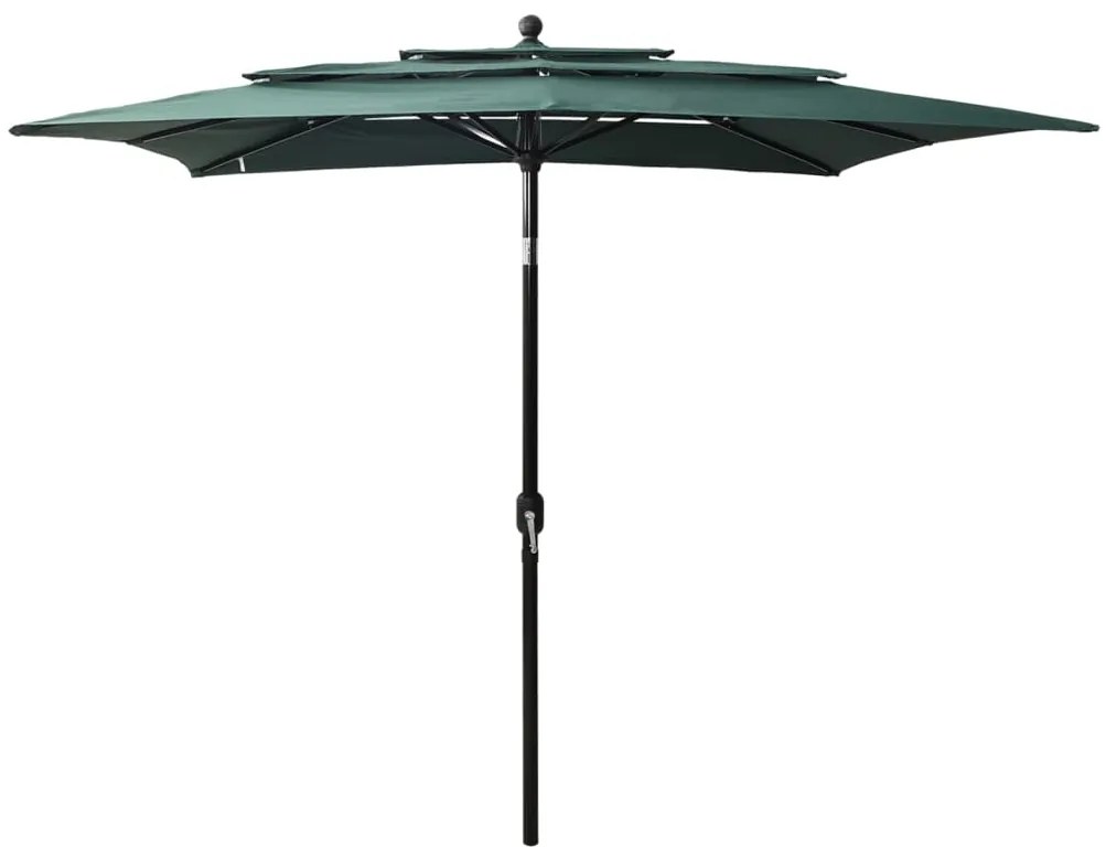 vidaXL Guarda-sol de jardim 3 camadas c/ poste alumínio 2,5x2,5m verde