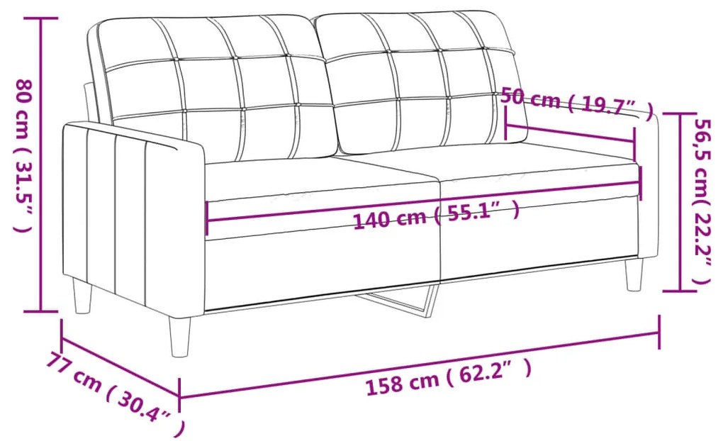 Sofá de 2 lugares tecido 140 cm castanho