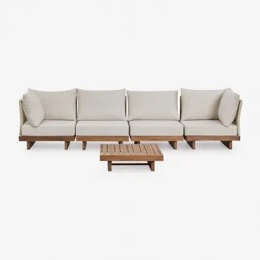 Conjunto De Sofá Modular Dailin De 4 Peças Para Sala De Estar Com 2 Poltronas De Canto E Mesa De Centro Em Madeira De Acácia Castanho Acácia - Sklum